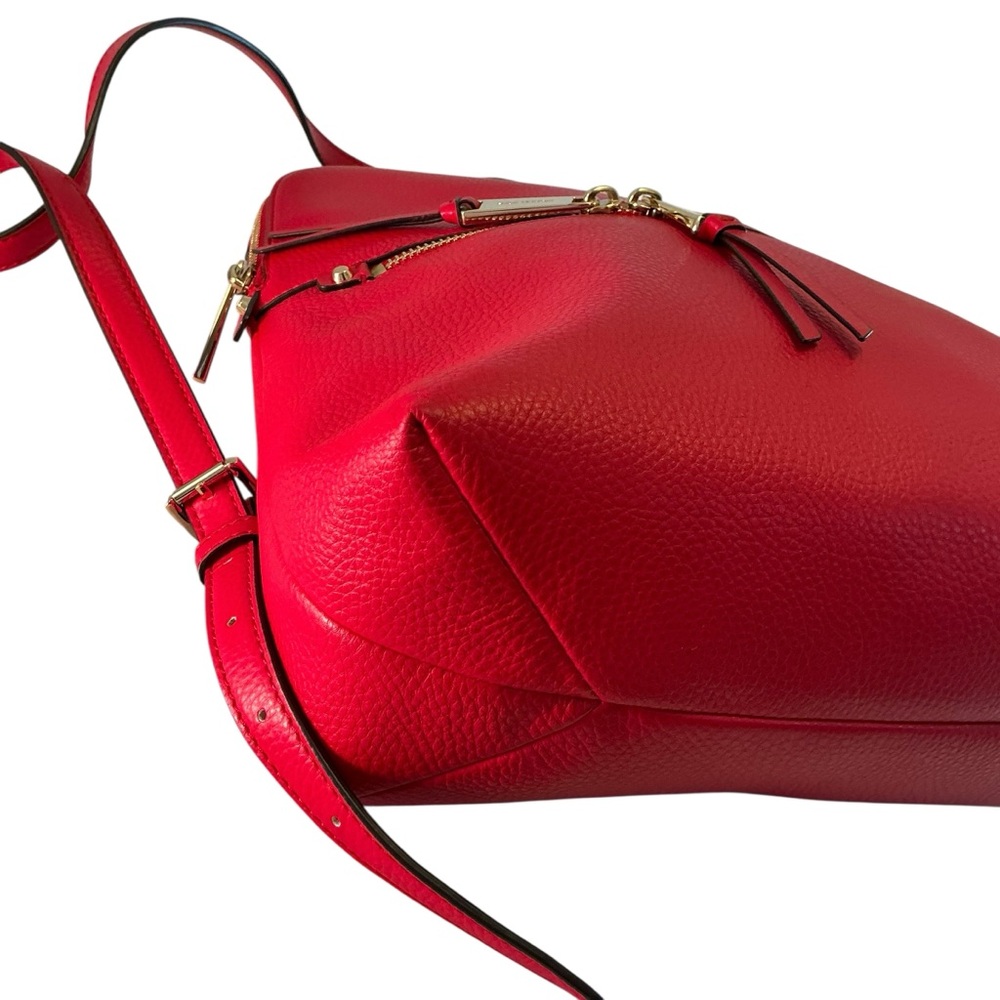 MICHAEL KORS Rhea Pebbled Leather Slim Backpack Solid Red Medium Bag - Picture 9 of 14